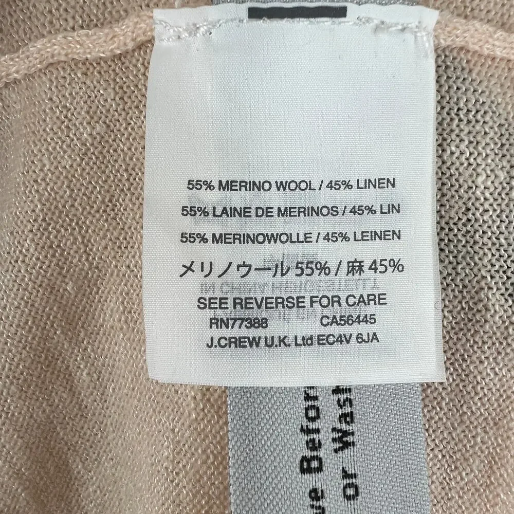 J. Crew Cream Long Sleeve V-Neck Merino Wool-Linen Blend Pullover Sweater Sz XS